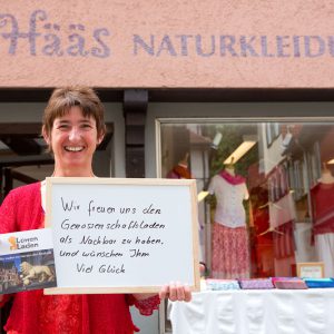 "Wir freuen uns, den Genossenschaftsladen als Nachbarn zu haben und wünschen ihm viel Glück", schreibt Iris Gutmann von 's Hääs. Tübingen 2015. Foto: Martin Schreier / schreier.co